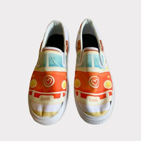 VW Camper Van Inspired Love Bus Slip on Sneakers. Sz 9 - Picture 7 of 9